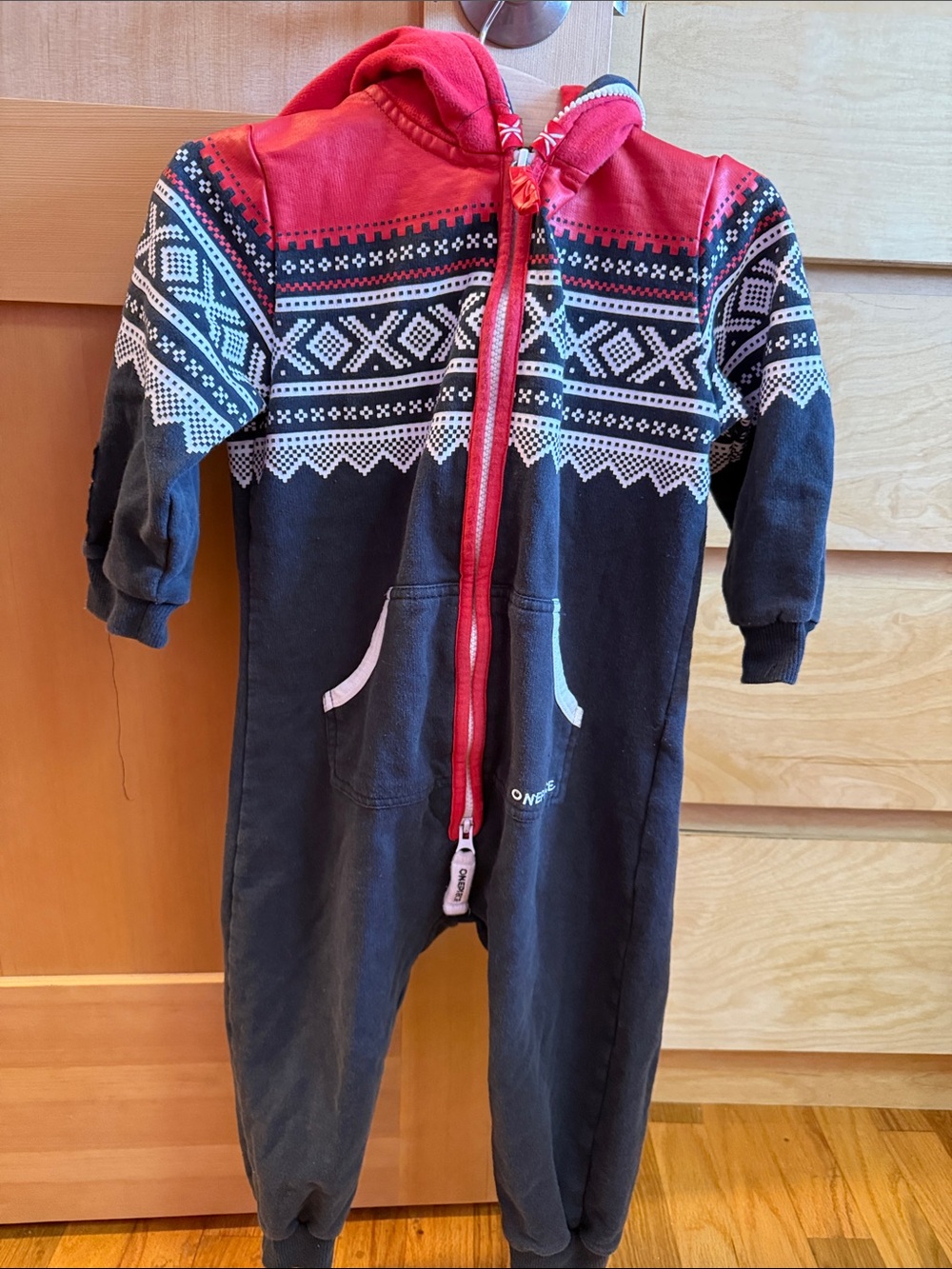 Onepiece Kids Onepiece Hooded Zip Jumpsuit in Red, Black, White